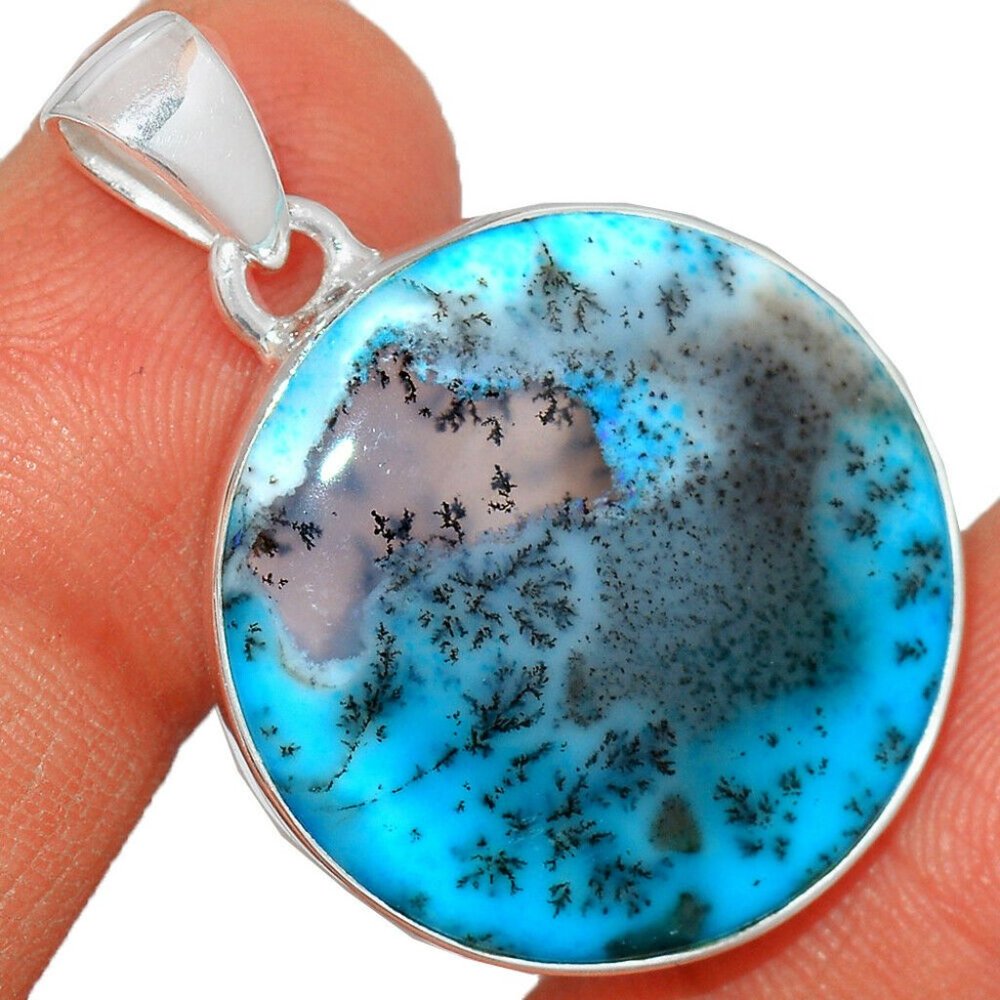 Marine Blue Dendritic Opal 925 Sterling Silver